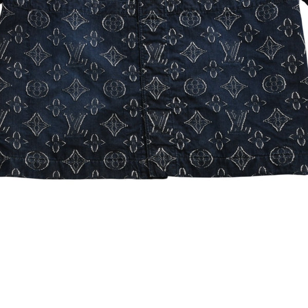 極美品 LOUIS VUITTON ルイヴィトン モノグラム ショートスリーブ シャンブレーシャツ HPS73W XLサイズ インディゴ シルバー金具 中古 4a007214