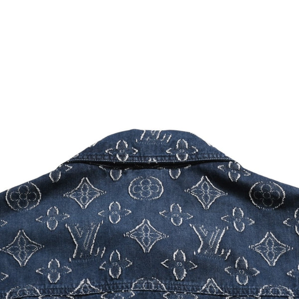 極美品 LOUIS VUITTON ルイヴィトン モノグラム ショートスリーブ シャンブレーシャツ HPS73W XLサイズ インディゴ シルバー金具 中古 4a007214