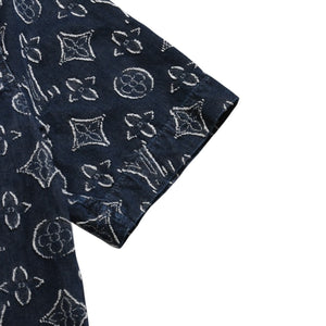 極美品 LOUIS VUITTON ルイヴィトン モノグラム ショートスリーブ シャンブレーシャツ HPS73W XLサイズ インディゴ シルバー金具 中古 4a007214