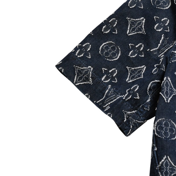 極美品 LOUIS VUITTON ルイヴィトン モノグラム ショートスリーブ シャンブレーシャツ HPS73W XLサイズ インディゴ シルバー金具 中古 4a007214