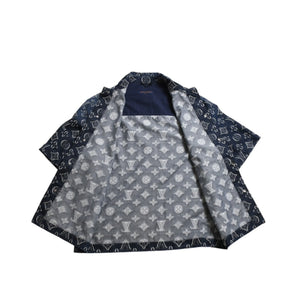 極美品 LOUIS VUITTON ルイヴィトン モノグラム ショートスリーブ シャンブレーシャツ HPS73W XLサイズ インディゴ シルバー金具 中古 4a007214