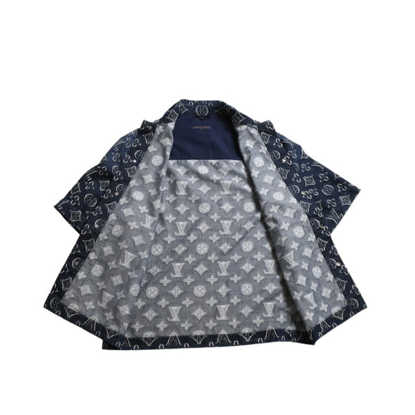 極美品 LOUIS VUITTON ルイヴィトン モノグラム ショートスリーブ シャンブレーシャツ HPS73W XLサイズ インディゴ シルバー金具 中古 4a007214