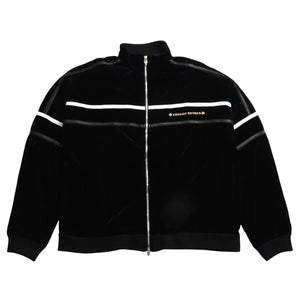 極美品 CHROME HEARTS クロムハーツ Y NOT ベロアトラックジャケット XLサイズ ネイビー ゴールド ホワイト グレー ダガー クロスボール シルバー金具 中古 4a007898