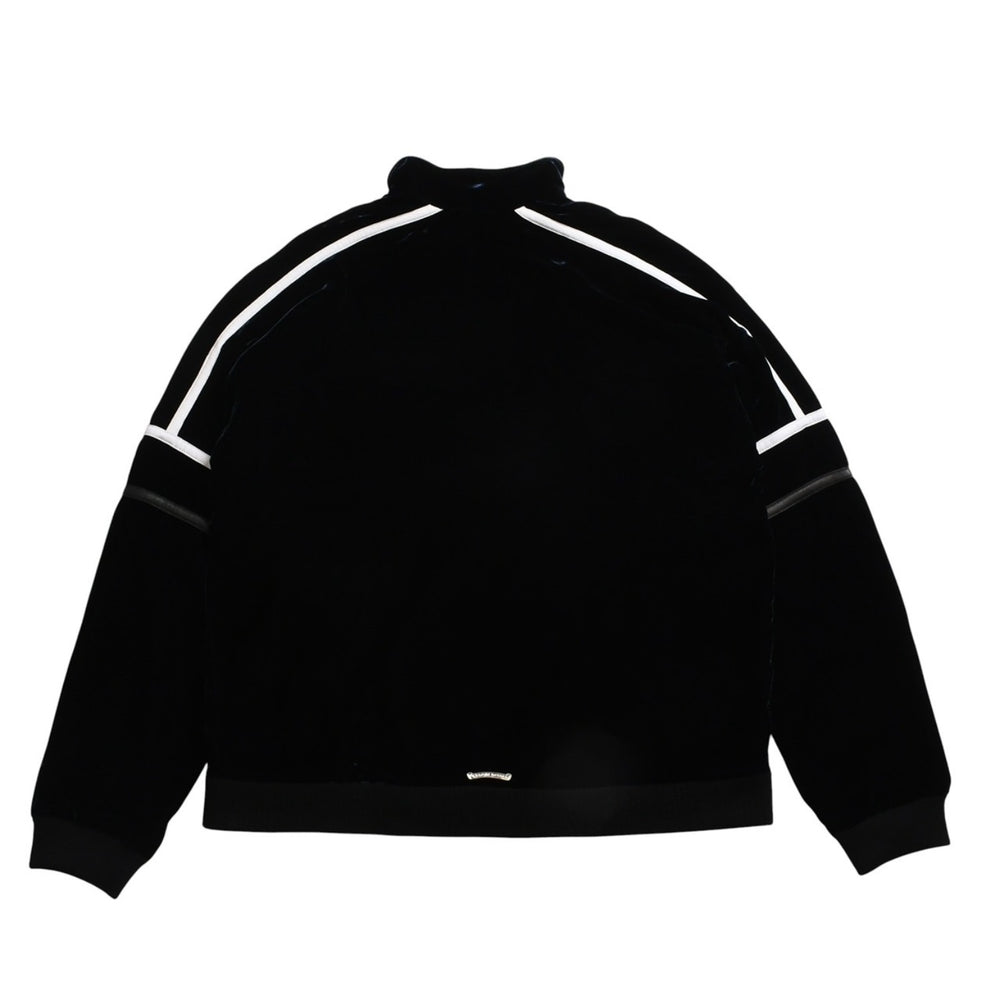 極美品 CHROME HEARTS クロムハーツ Y NOT ベロアトラックジャケット XLサイズ ネイビー ゴールド ホワイト グレー ダガー クロスボール シルバー金具 中古 4a007898