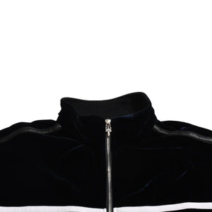 極美品 CHROME HEARTS クロムハーツ Y NOT ベロアトラックジャケット XLサイズ ネイビー ゴールド ホワイト グレー ダガー クロスボール シルバー金具 中古 4a007898