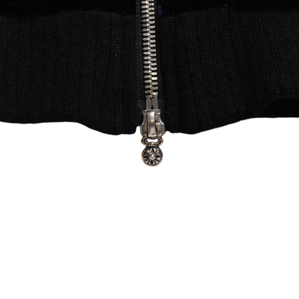 極美品 CHROME HEARTS クロムハーツ Y NOT ベロアトラックジャケット XLサイズ ネイビー ゴールド ホワイト グレー ダガー クロスボール シルバー金具 中古 4a007898