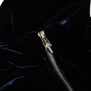 極美品 CHROME HEARTS クロムハーツ Y NOT ベロアトラックジャケット XLサイズ ネイビー ゴールド ホワイト グレー ダガー クロスボール シルバー金具 中古 4a007898