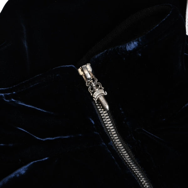 極美品 CHROME HEARTS クロムハーツ Y NOT ベロアトラックジャケット XLサイズ ネイビー ゴールド ホワイト グレー ダガー クロスボール シルバー金具 中古 4a007898