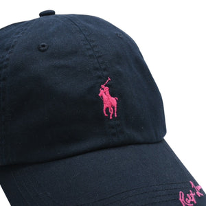 極美品 RALPH LAUREN ラルフローレン PINKPONY ピンクポニー ツイル ボール キャップ コットン ブラック ピンク 中古 4a007816