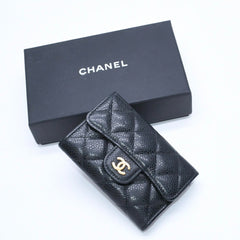 極美品 CHANEL シャネル マトラッセ ココマーク カードケース 財布 30番台 フランス製 ラムスキン ブラック ゴールド金具 中古 4a007785