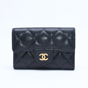 極美品 CHANEL シャネル マトラッセ ココマーク カードケース 財布 30番台 フランス製 ラムスキン ブラック ゴールド金具 中古 4a007785