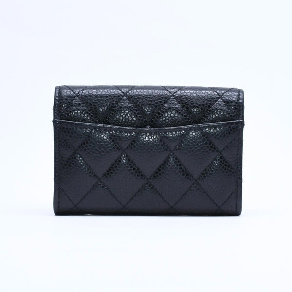 極美品 CHANEL シャネル マトラッセ ココマーク カードケース 財布 30番台 フランス製 ラムスキン ブラック ゴールド金具 中古 4a007785