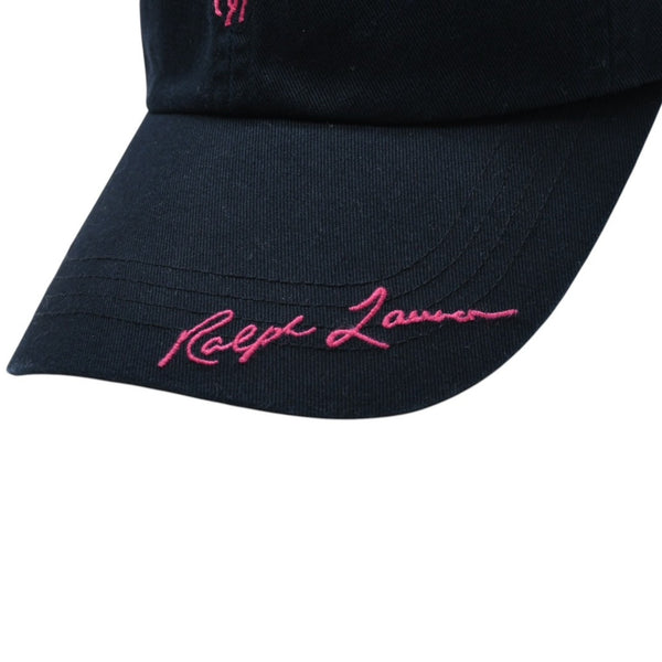 極美品 RALPH LAUREN ラルフローレン PINKPONY ピンクポニー ツイル ボール キャップ コットン ブラック ピンク 中古 4a007816