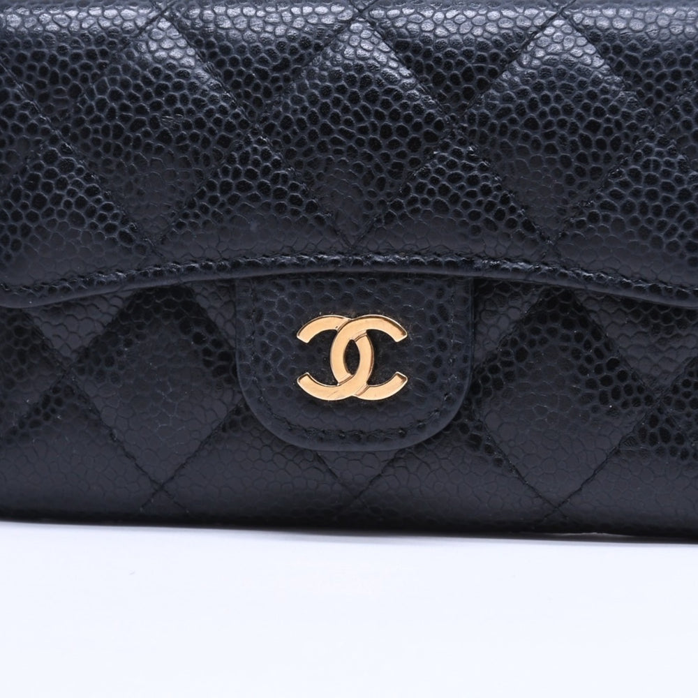 極美品 CHANEL シャネル マトラッセ ココマーク カードケース 財布 30番台 フランス製 ラムスキン ブラック ゴールド金具 中古 4a007785