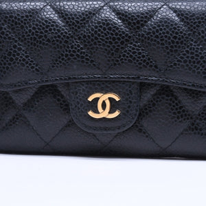 極美品 CHANEL シャネル マトラッセ ココマーク カードケース 財布 30番台 フランス製 ラムスキン ブラック ゴールド金具 中古 4a007785