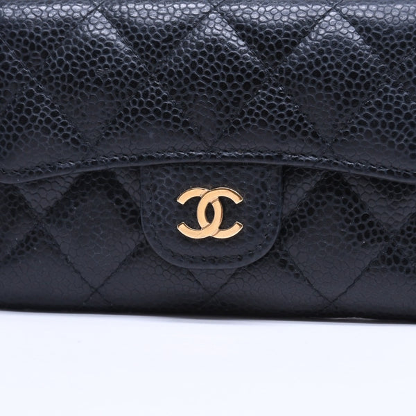 極美品 CHANEL シャネル マトラッセ ココマーク カードケース 財布 30番台 フランス製 ラムスキン ブラック ゴールド金具 中古 4a007785
