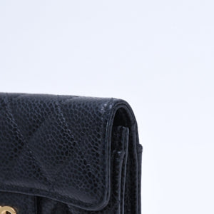 極美品 CHANEL シャネル マトラッセ ココマーク カードケース 財布 30番台 フランス製 ラムスキン ブラック ゴールド金具 中古 4a007785