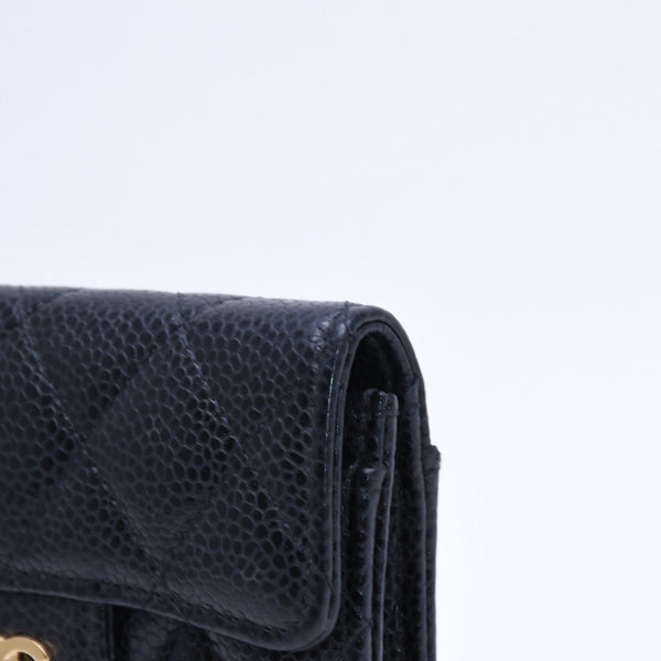 極美品 CHANEL シャネル マトラッセ ココマーク カードケース 財布 30番台 フランス製 ラムスキン ブラック ゴールド金具 中古 4a007785