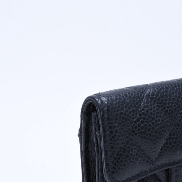 極美品 CHANEL シャネル マトラッセ ココマーク カードケース 財布 30番台 フランス製 ラムスキン ブラック ゴールド金具 中古 4a007785