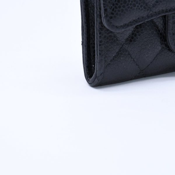 極美品 CHANEL シャネル マトラッセ ココマーク カードケース 財布 30番台 フランス製 ラムスキン ブラック ゴールド金具 中古 4a007785