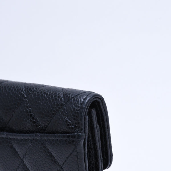極美品 CHANEL シャネル マトラッセ ココマーク カードケース 財布 30番台 フランス製 ラムスキン ブラック ゴールド金具 中古 4a007785