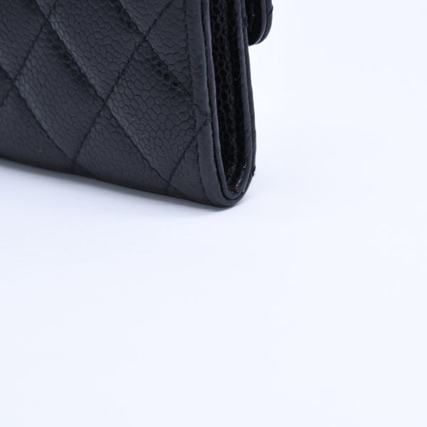 極美品 CHANEL シャネル マトラッセ ココマーク カードケース 財布 30番台 フランス製 ラムスキン ブラック ゴールド金具 中古 4a007785