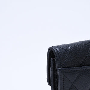 極美品 CHANEL シャネル マトラッセ ココマーク カードケース 財布 30番台 フランス製 ラムスキン ブラック ゴールド金具 中古 4a007785