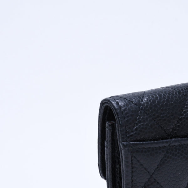 極美品 CHANEL シャネル マトラッセ ココマーク カードケース 財布 30番台 フランス製 ラムスキン ブラック ゴールド金具 中古 4a007785