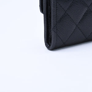 極美品 CHANEL シャネル マトラッセ ココマーク カードケース 財布 30番台 フランス製 ラムスキン ブラック ゴールド金具 中古 4a007785