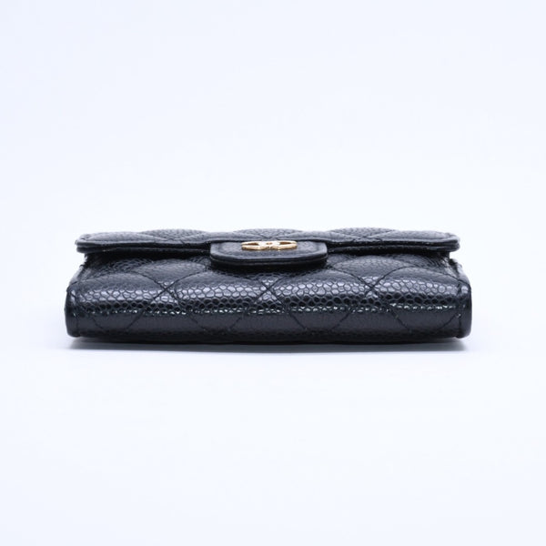極美品 CHANEL シャネル マトラッセ ココマーク カードケース 財布 30番台 フランス製 ラムスキン ブラック ゴールド金具 中古 4a007785