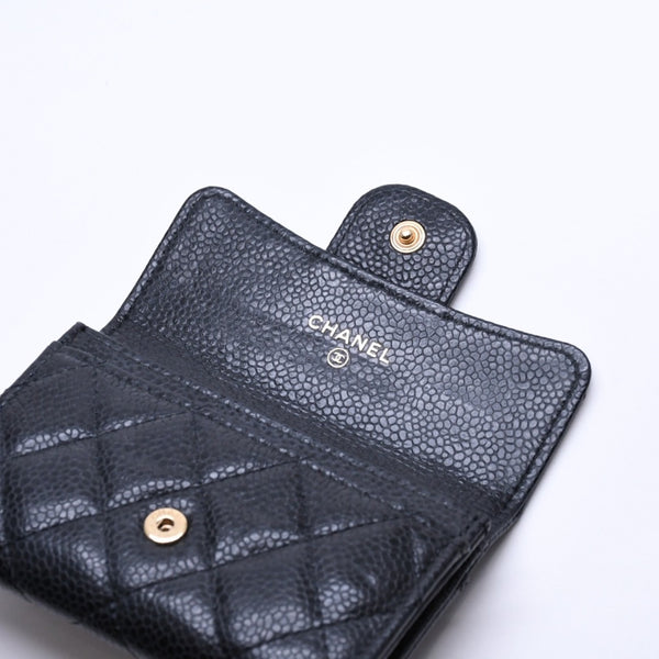 極美品 CHANEL シャネル マトラッセ ココマーク カードケース 財布 30番台 フランス製 ラムスキン ブラック ゴールド金具 中古 4a007785