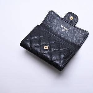 極美品 CHANEL シャネル マトラッセ ココマーク カードケース 財布 30番台 フランス製 ラムスキン ブラック ゴールド金具 中古 4a007785