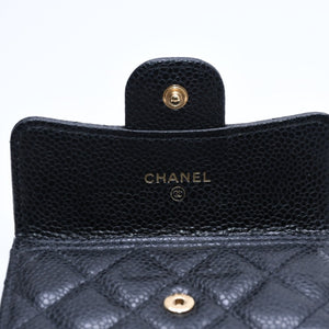 極美品 CHANEL シャネル マトラッセ ココマーク カードケース 財布 30番台 フランス製 ラムスキン ブラック ゴールド金具 中古 4a007785