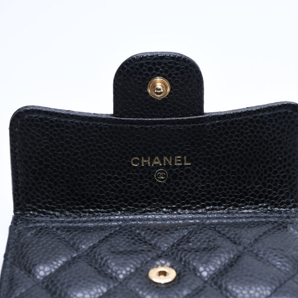極美品 CHANEL シャネル マトラッセ ココマーク カードケース 財布 30番台 フランス製 ラムスキン ブラック ゴールド金具 中古 4a007785