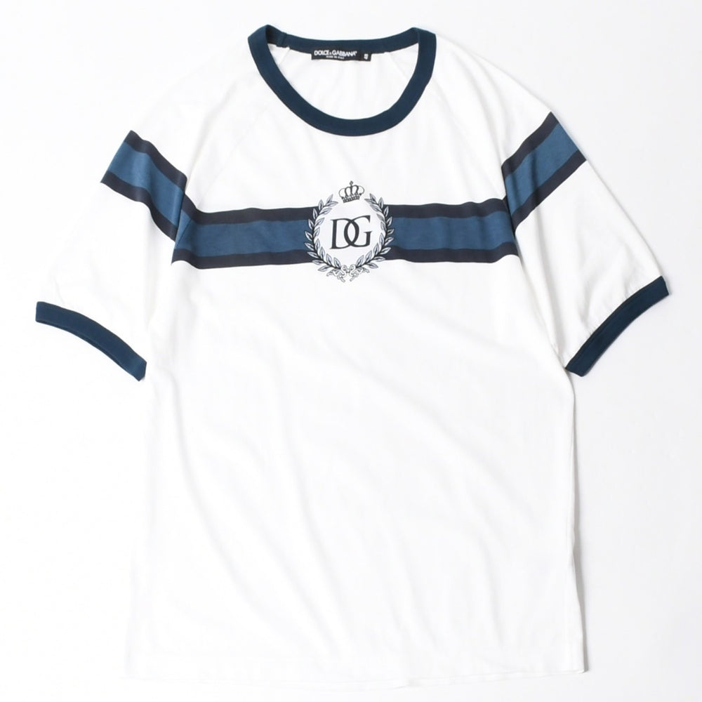 極美品 DOLCE＆GABBANA ドルチェアンドガッバーナ DGロゴリンガーTシャツ G8LW4T コットン ホワイト ネイビー サイズ48 中古 4a007820