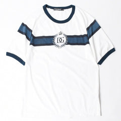 極美品 DOLCE＆GABBANA ドルチェアンドガッバーナ DGロゴリンガーTシャツ G8LW4T コットン ホワイト ネイビー サイズ48 中古 4a007820