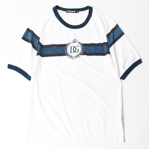極美品 DOLCE＆GABBANA ドルチェアンドガッバーナ DGロゴリンガーTシャツ G8LW4T コットン ホワイト ネイビー サイズ48 中古 4a007820