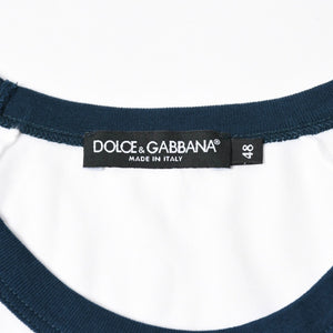 極美品 DOLCE＆GABBANA ドルチェアンドガッバーナ DGロゴリンガーTシャツ G8LW4T コットン ホワイト ネイビー サイズ48 中古 4a007820