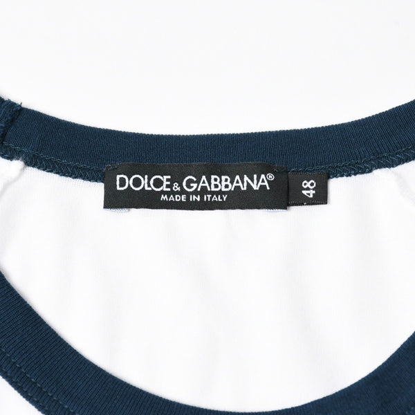 極美品 DOLCE＆GABBANA ドルチェアンドガッバーナ DGロゴリンガーTシャツ G8LW4T コットン ホワイト ネイビー サイズ48 中古 4a007820