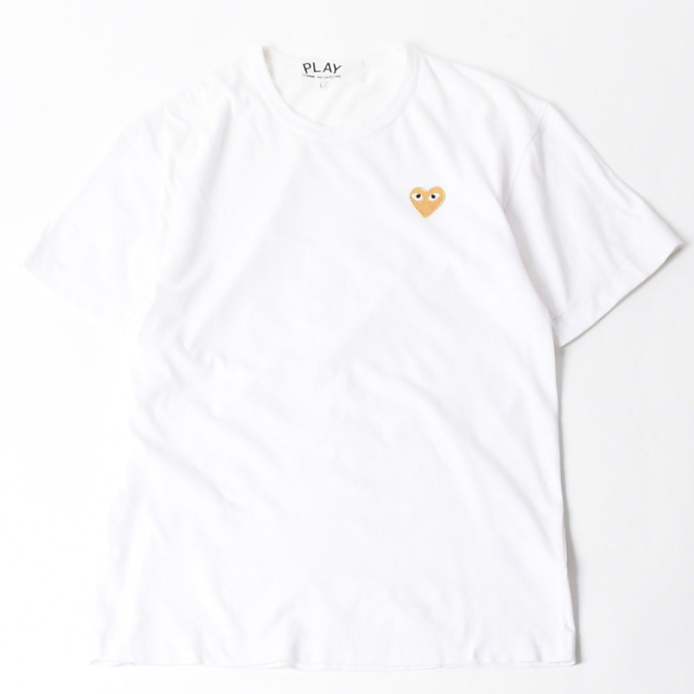 極美品 COMME des GARCONS PLAY コムデギャルソン プレイ 半袖Ｔシャツ AZ-T216 コットン ホワイト ゴールド サイズL 中古 4a007835