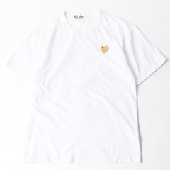 極美品 COMME des GARCONS PLAY コムデギャルソン プレイ 半袖Ｔシャツ AZ-T216 コットン ホワイト ゴールド サイズL 中古 4a007835
