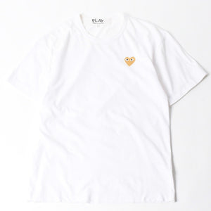 極美品 COMME des GARCONS PLAY コムデギャルソン プレイ 半袖Ｔシャツ AZ-T216 コットン ホワイト ゴールド サイズL 中古 4a007835