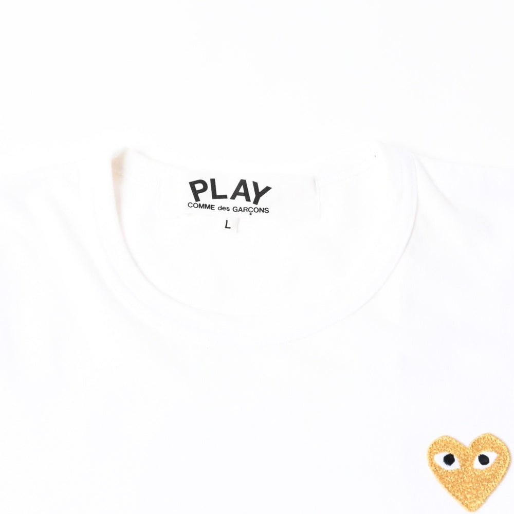 極美品 COMME des GARCONS PLAY コムデギャルソン プレイ 半袖Ｔシャツ AZ-T216 コットン ホワイト ゴールド サイズL 中古 4a007835