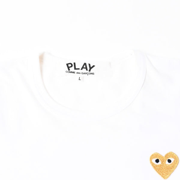 極美品 COMME des GARCONS PLAY コムデギャルソン プレイ 半袖Ｔシャツ AZ-T216 コットン ホワイト ゴールド サイズL 中古 4a007835