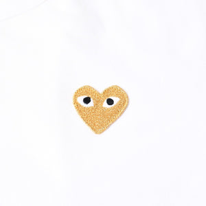 極美品 COMME des GARCONS PLAY コムデギャルソン プレイ 半袖Ｔシャツ AZ-T216 コットン ホワイト ゴールド サイズL 中古 4a007835