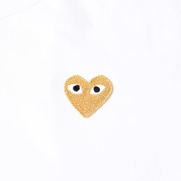 極美品 COMME des GARCONS PLAY コムデギャルソン プレイ 半袖Ｔシャツ AZ-T216 コットン ホワイト ゴールド サイズL 中古 4a007835