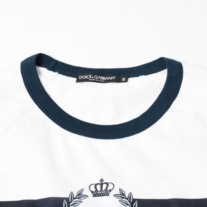 極美品 DOLCE＆GABBANA ドルチェアンドガッバーナ DGロゴリンガーTシャツ G8LW4T コットン ホワイト ネイビー サイズ48 中古 4a007820