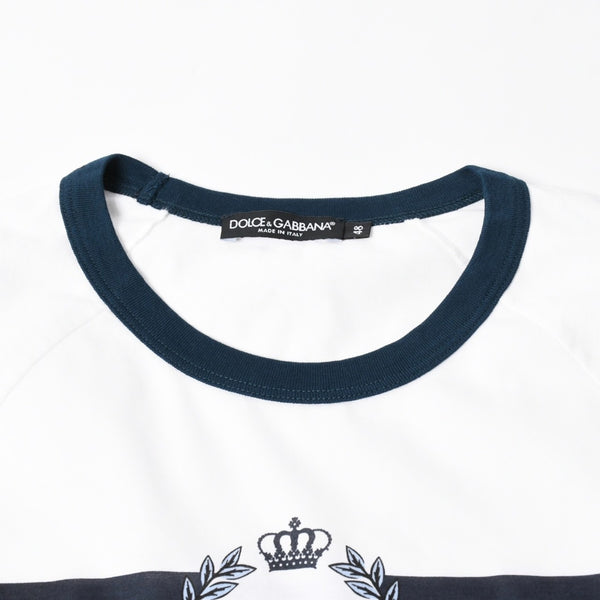 極美品 DOLCE＆GABBANA ドルチェアンドガッバーナ DGロゴリンガーTシャツ G8LW4T コットン ホワイト ネイビー サイズ48 中古 4a007820