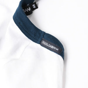 極美品 DOLCE＆GABBANA ドルチェアンドガッバーナ DGロゴリンガーTシャツ G8LW4T コットン ホワイト ネイビー サイズ48 中古 4a007820