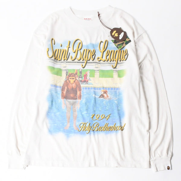 新品未使用 SAINT MICHAEL セントマイケル × A BATHING APE ア ベイシング エイプ 長袖Tシャツ SM-MK1-0000-C39 サイズL 中古 4a008193